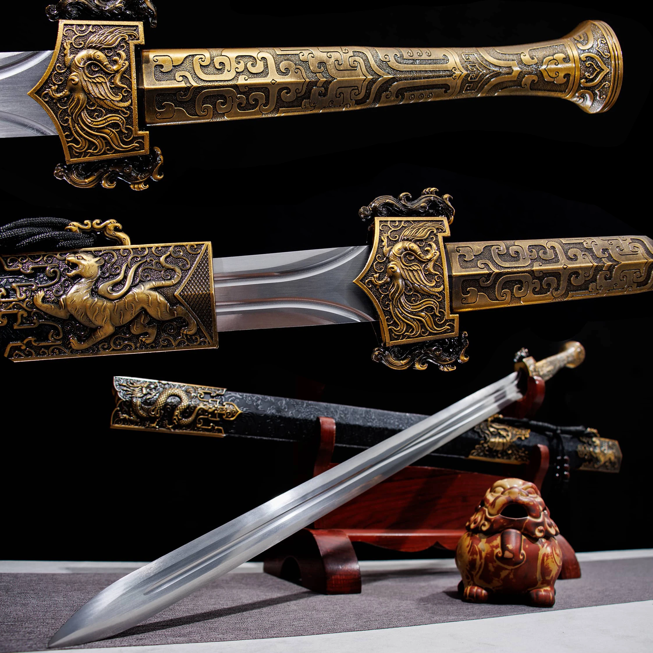 104cm Medieval full tang battle preparation High carbon Steel sharp katana samurai Sword weapons Chinese divine beast cosplay