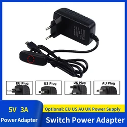 5V 3A EU US AU UK Power Supply Adapter with Switch Button Power Adapter Charger Micro USB Port 5 V Volt for Raspberry Pi 3B