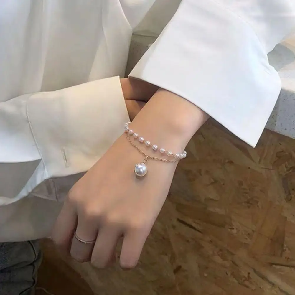 Women Faux Pearl Bracelet Adjustable Alloy Bracelet Imitation Pearl Necklace Retro Jewelry for Birthday Gifts