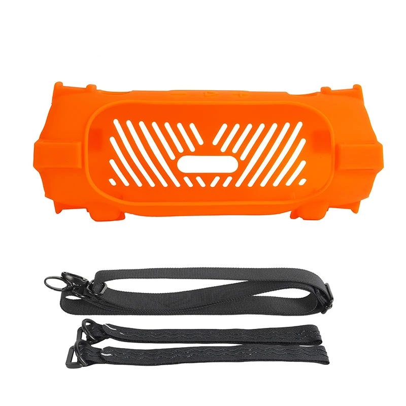Silicone Protective Case for JBL Charge 6 Stereo with Shoulder Strap Simple Solid Color Drop Protection