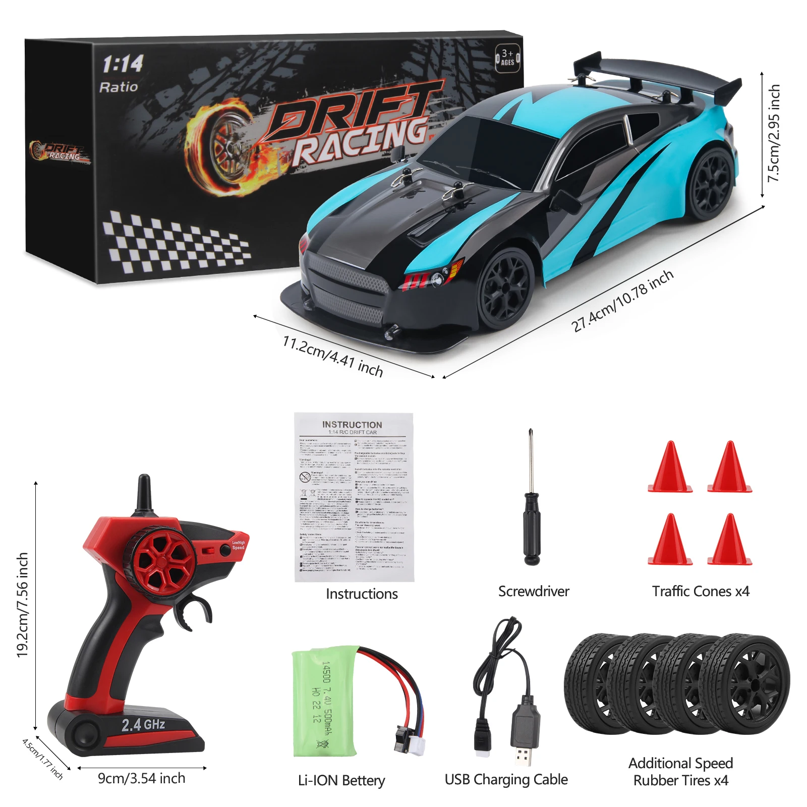 

RC Drift Car 4WD Remote Control High Speed Racing Vehicle with LED Lights 2.4GHz Radio 4x4 Off-Road Truck Toy for Children Kids