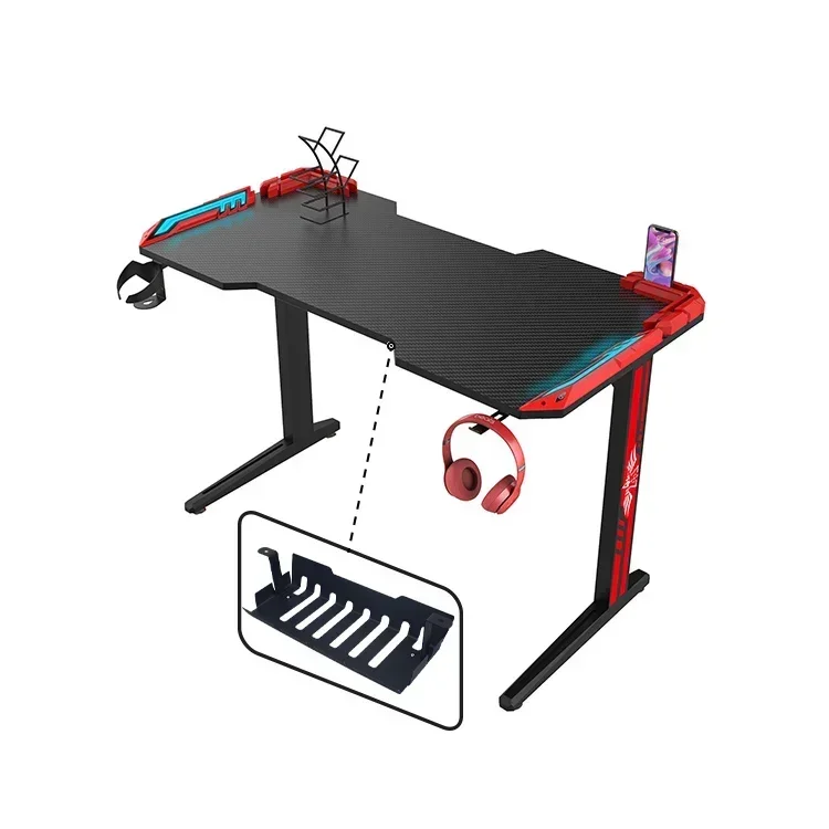 

l # carbon fiber customizable gaming pc desk rgb 120cm black table gaming computer desk