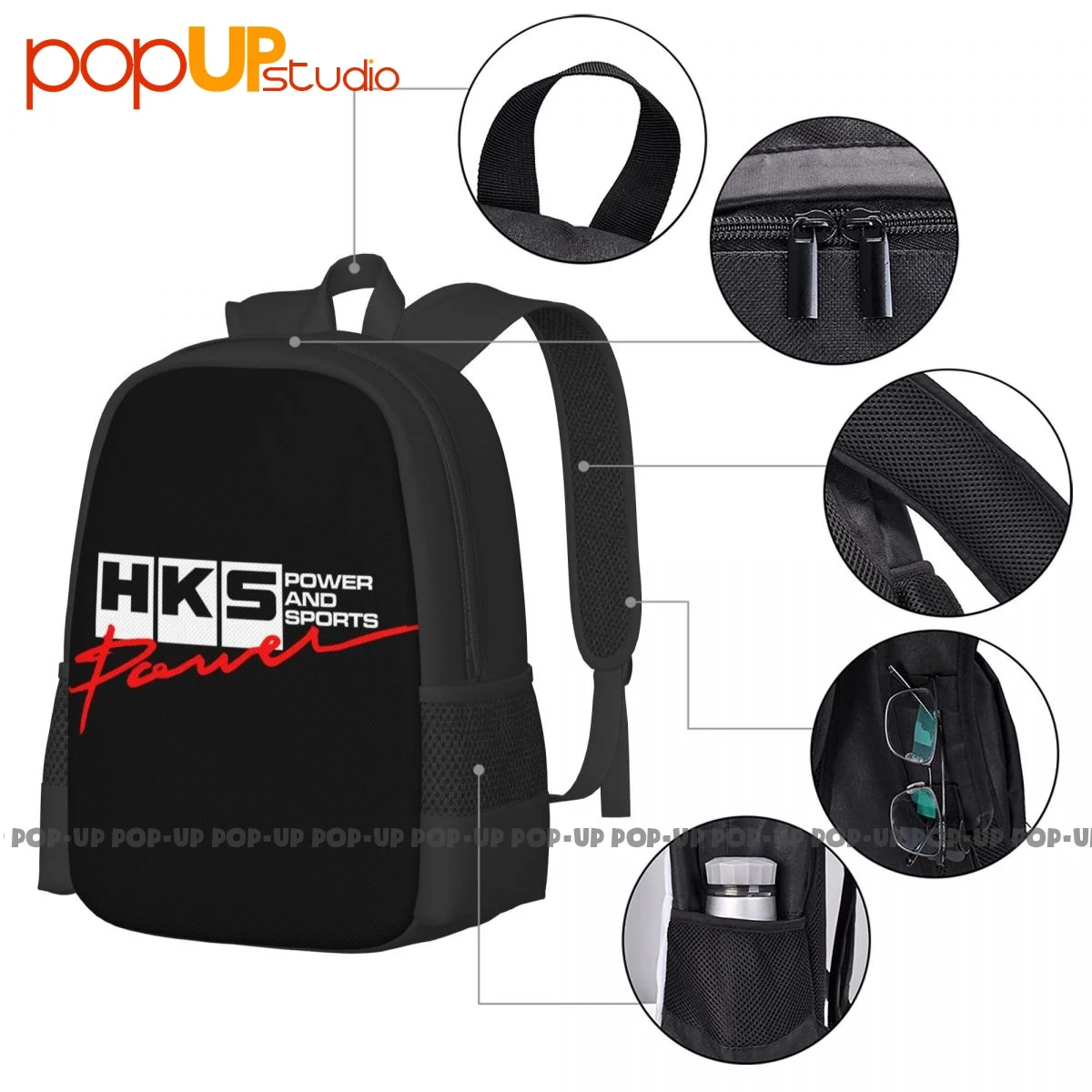 Jdm Hks Power And Sports Japanese Style Logo Backpack Large Capacity School Art Print Sports Style Large Capacity