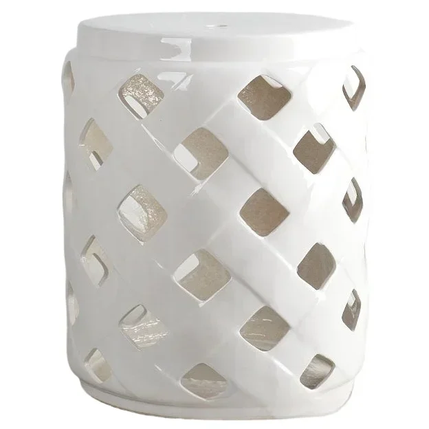 Modern simple hollow, bamboo basket color glaze ceramic stool, garden stool, shoe changing stool