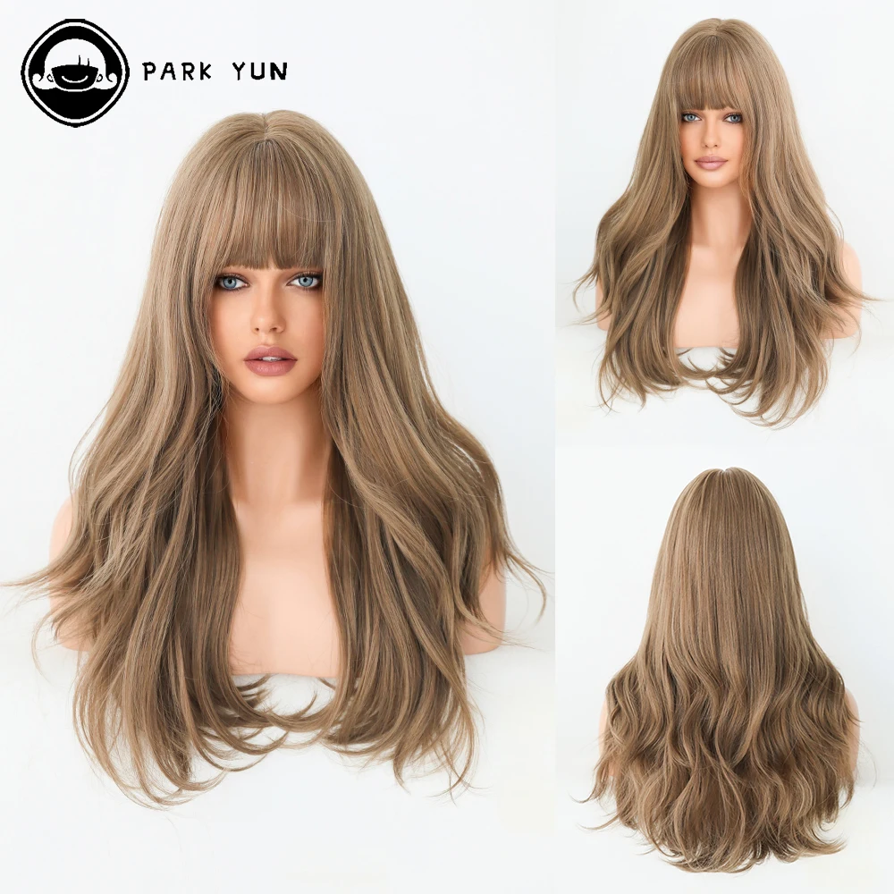 Long Straight Wave Honey Flaxen Hair Women Wig with Bangs Heat Resistant Synthetic Wig Party Daily Use Fake Hair Cosplay Lolita