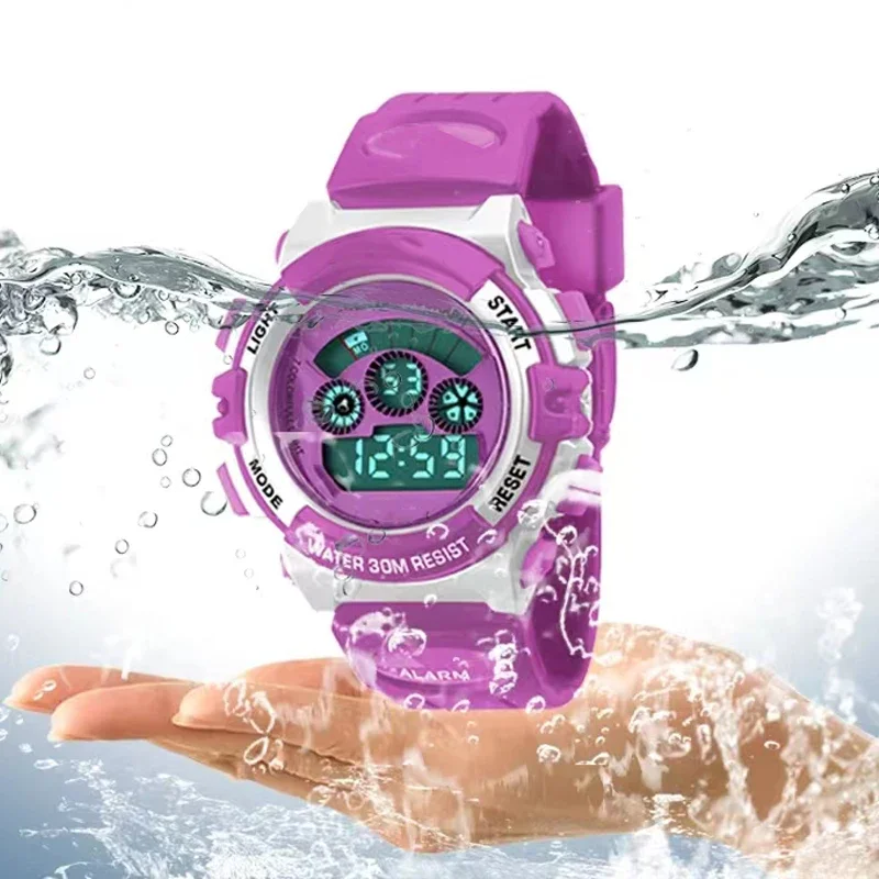 Relógios luminosos para crianças led colorido flash digital alarme à prova dwaterproof água para meninos meninas data semana criativo relógio de moda infantil