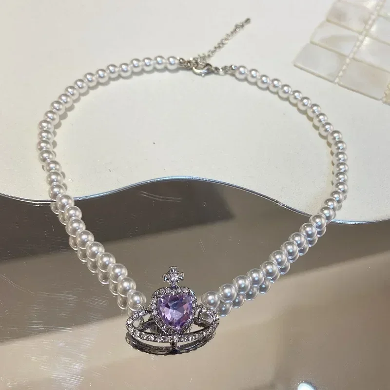 Corée mode charme violet planète brillant tempérament boucles d'oreilles collier Bracelet ensemble cristal planète strass ensemble de bijoux cadeau