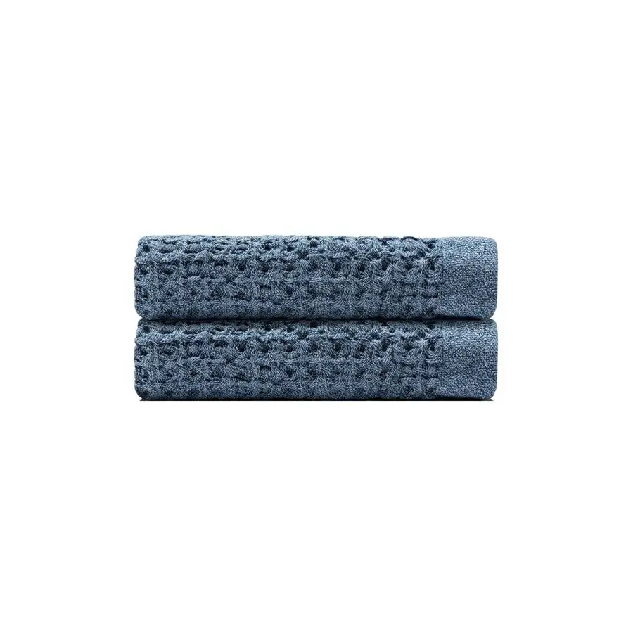 

Supima Waffle Hand Towel 2 Pack Luxury Cotton Towels Quick Dry, Soft, Absorbent, Lightweight Spa Towels for Bathroom Denim Blue,