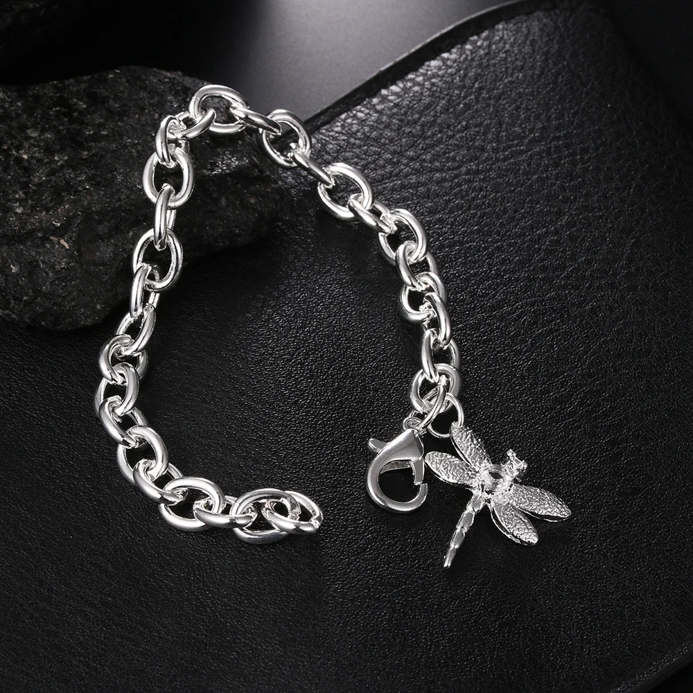 

korean fashion Pretty Zircon dragonfly pendant 925 sterling silver Bracelet for woman Wedding party jewelry Holiday gifts