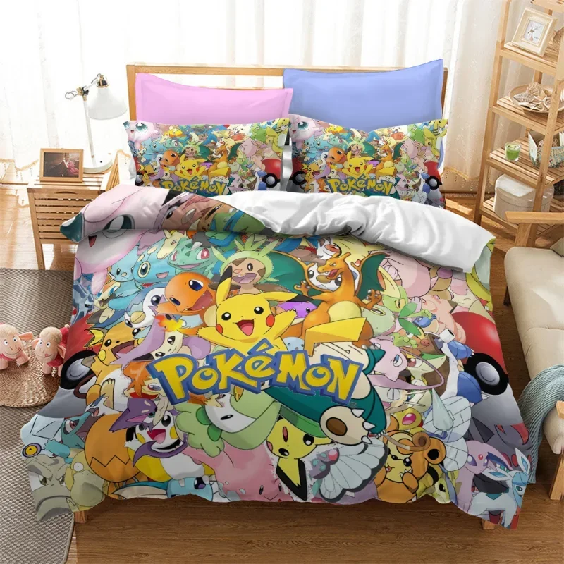 Pokemon Quilt Cover Cartoon Game Printed Bedding Pikachu  Duvet Cover Kids Bedroom Bed Bedclothes Pillowcase Xmas Gifts