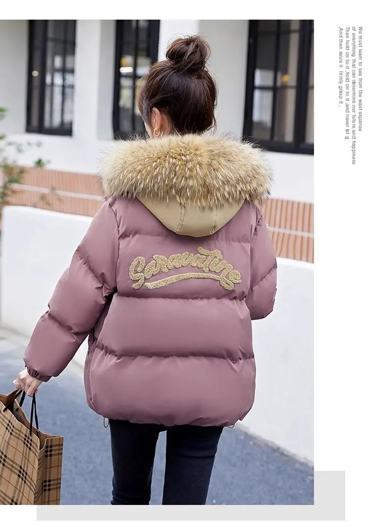 Down Cotton Jacket For Women Short Thickened 2026 Winter New Big Fur Collar Loose Cotton Coat Women's Warm Hooded Jackets Parker