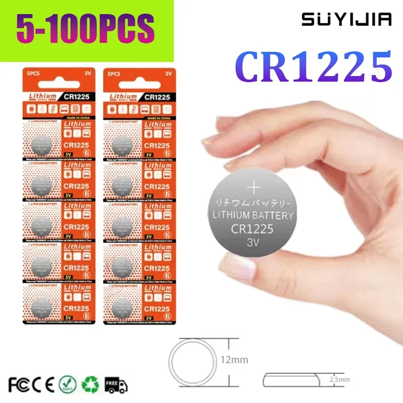 

5-100PCS 3V 55mAh CR1225 Lithium Battery Button Battery Suitable for Electric Toys Calculator Watch Car Key Remote Control