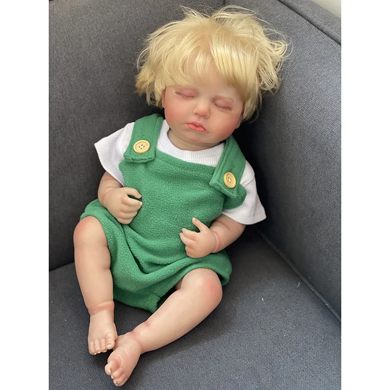 

48cm Reborn Doll Loulou Real Picture Lifelike Full Silicone Body 3D Skin Venis with Blone Hand-rooted Hair