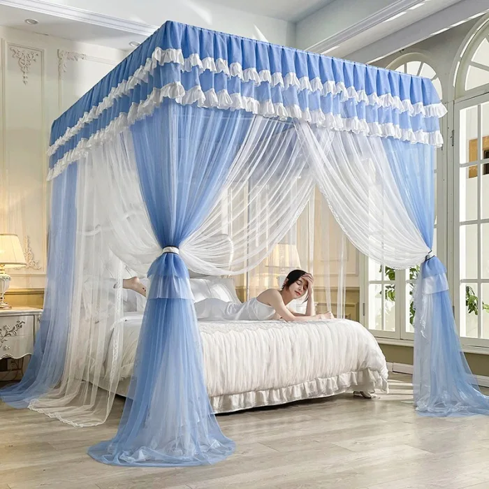 

Summer Two Layer Palace Mosquito Net with Frame Princess Bed Canopy Nets Three-door Bedroom Curtain Decoration