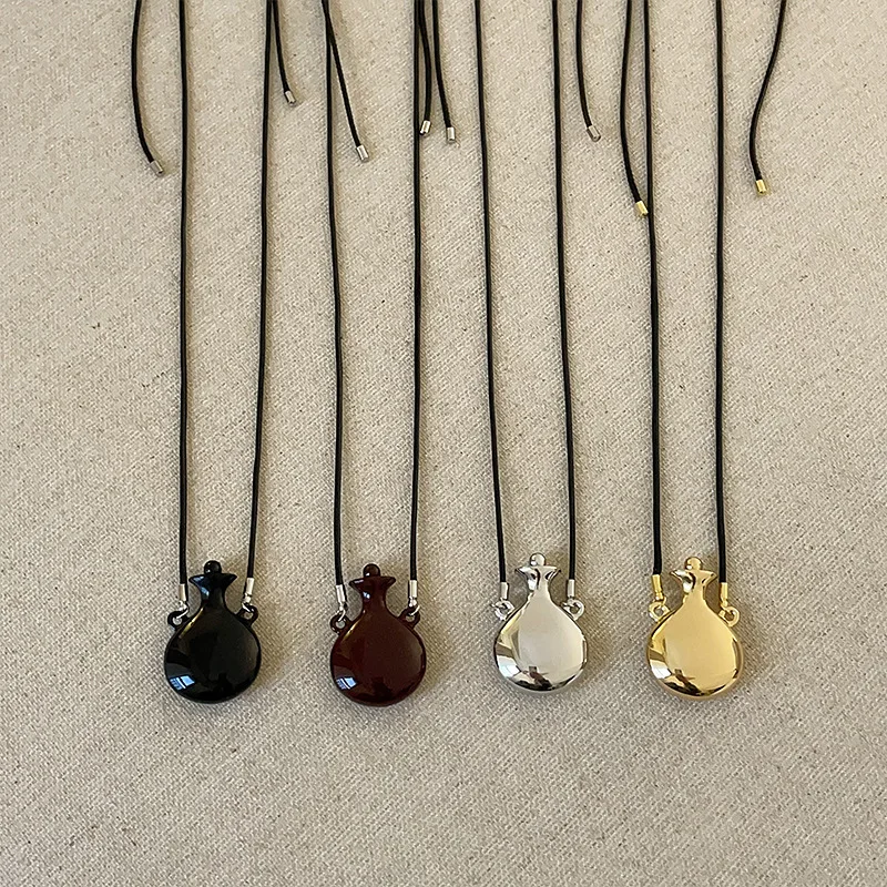 Vintage Metal Water Bottle Pendant Necklace for Women Girls Adjustable Wax Rope Sweater Chain Fashion Jewelry Accessories