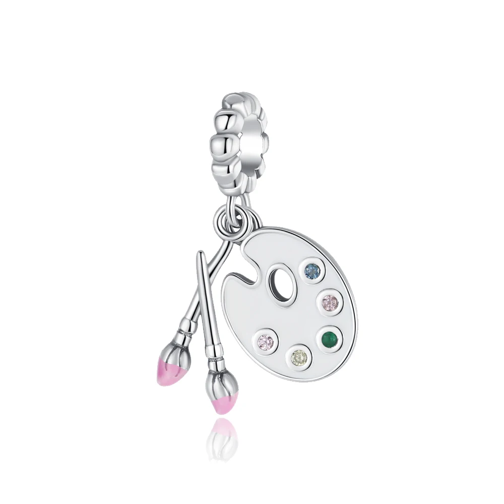 

Ahthen 925 Sterling Silver Hot Sale Bead Brush Palette Dangle Charm fit Snake Chain Bracelets Necklaces for Women Jewelry Making