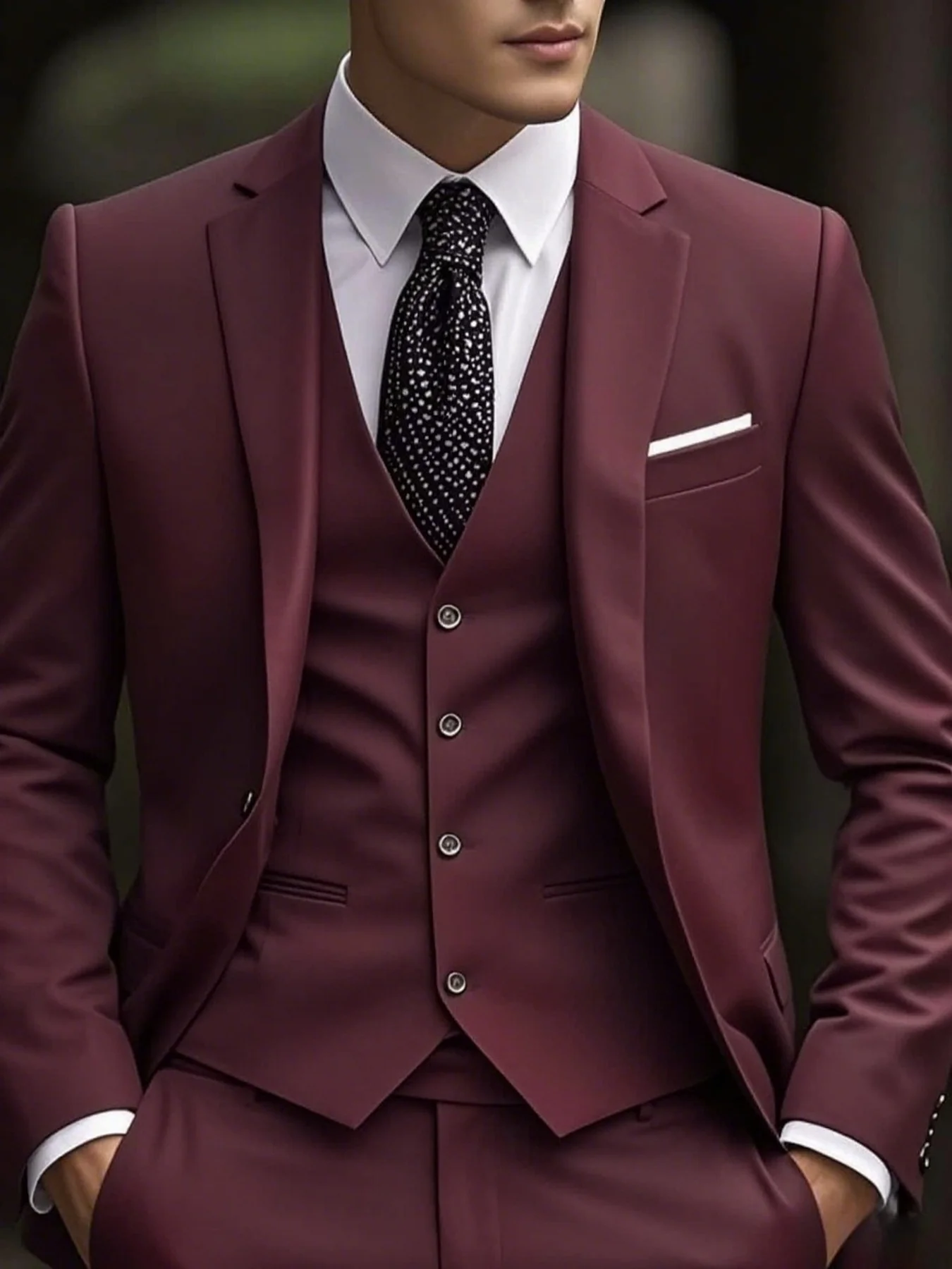 

Men's Celebration 3-Piece Suit Single Breasted Solid Color Blazer Elegant Party Wedding Office Set