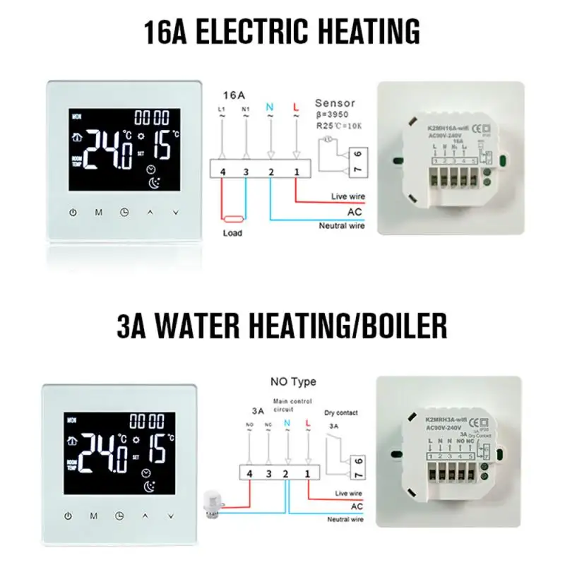 Imagem -03 - Tuya Wifi Termostato Inteligente Aquecimento Elétrico de Piso Caldeira de Água Controle Remoto de Temperatura Funciona com Alexa Google Home 16a