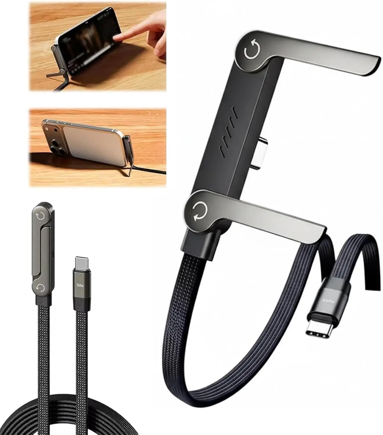 

240W Gaming Phone Holder Charger 180° Elbow PD Fast Charging Nylon Braided Cable For iPhone 17 Samsung Xiaomi POCO