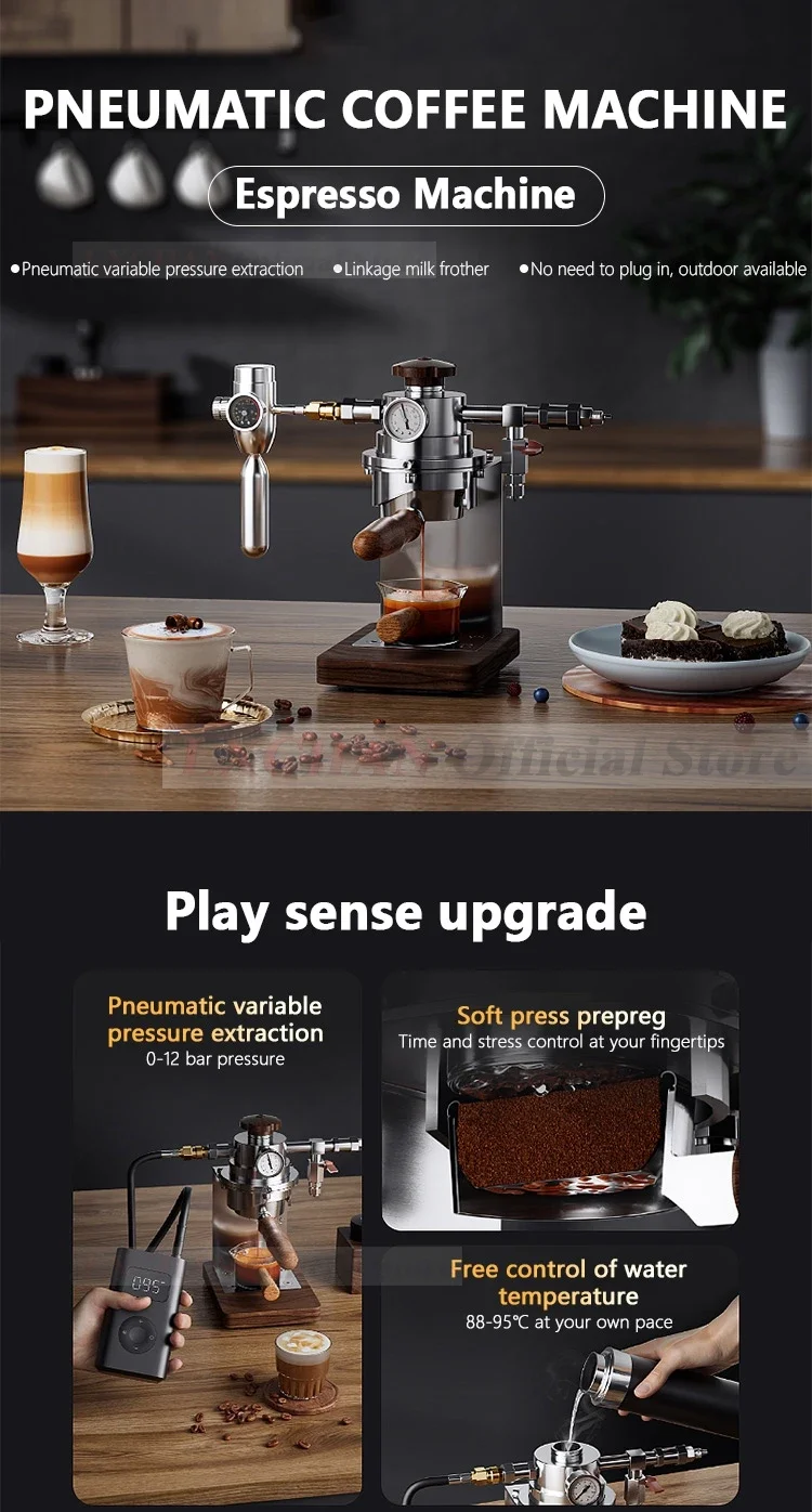 ماكينة صنع القهوة الهوائية من HomeWise ماكينة صنع القهوة اليدوية ذات الضغط المتغير ماكينة صنع قهوة اسبريسو مع فلتر محمول 58 مللي متر
