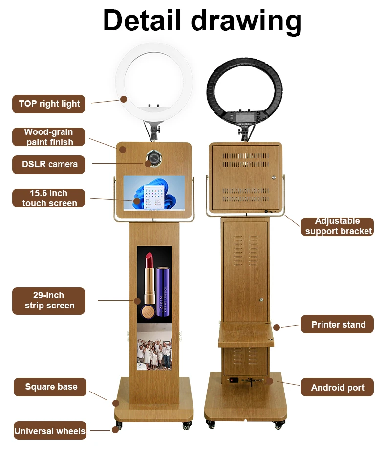 15.6-Inch touchscreen photo booth with built-in mini computer camera photo booth