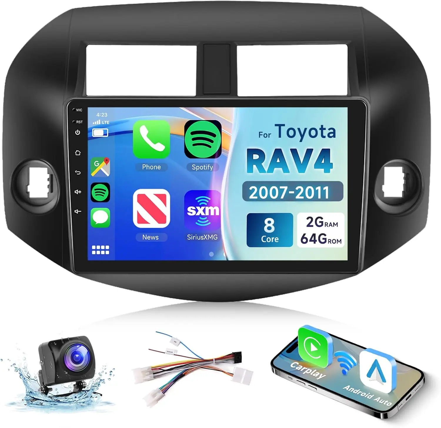 راديو سيارة 8 النواة 2G + 64G لسيارة Toyota RAV4 2007-2011، شاشة لمس IPS 10.1 بوصة، Android 13، CarPlay/Android Auto، GPS، WiFi، Bluetoot #1