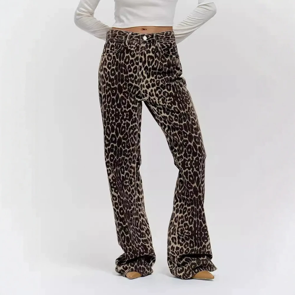 

Mia Muse Women's Jeans Summer Comfortable Korean 2025 Leopard Print Streetwear Natural Waist Full Length Daily Jeans