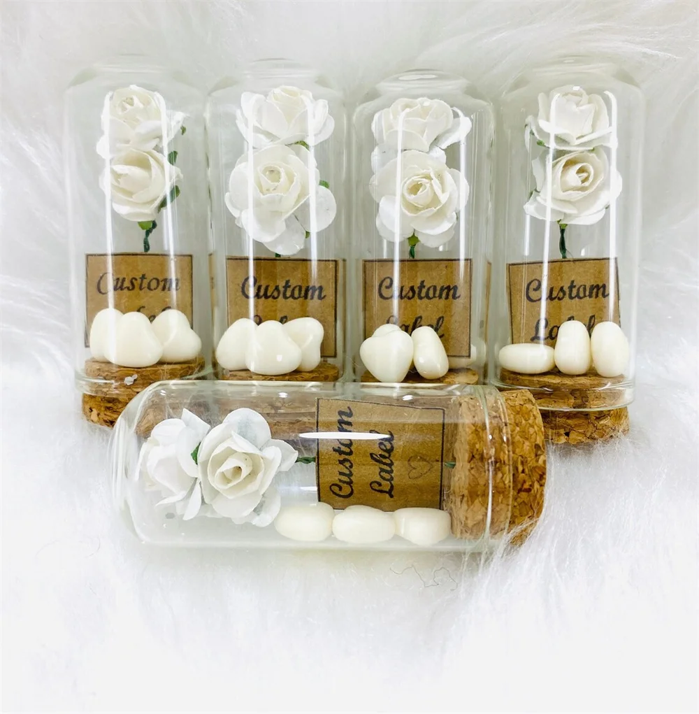 12Pcs Custom Wedding Bridal Engagement Favors with Decorated Heart Candy, Selectable Rose Colors Baby Birthday Shower Guest Th