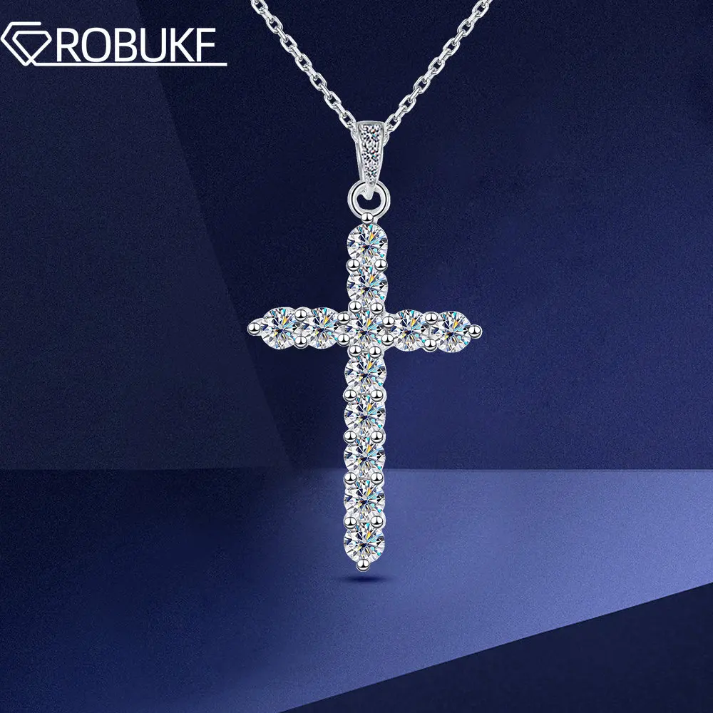 

Moissanite Cross Pendant Necklace 1.2ct D Color Moissanite Diamond 925 Sterling Silver 18K White Gold Plated Chains Necklace GRA