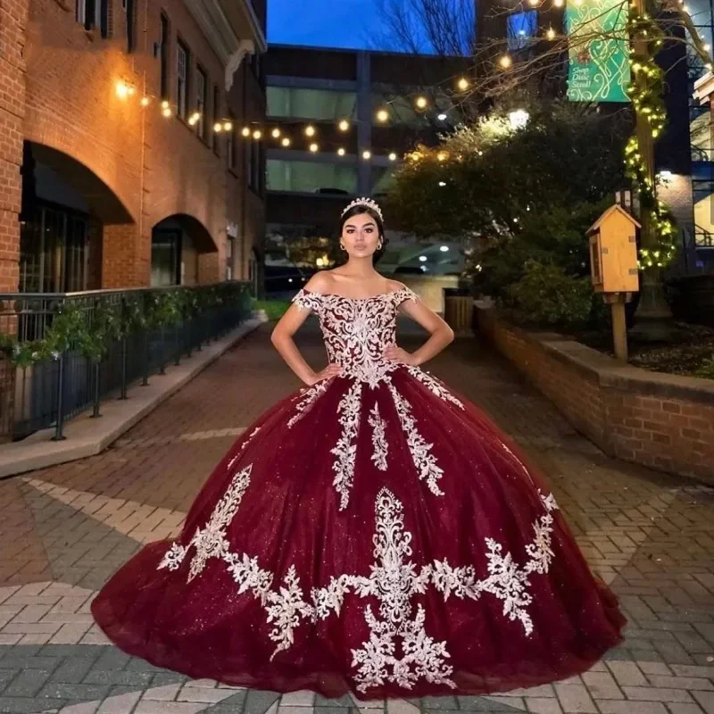 Angelsbridep Off-Shoulder Quinceanera Ball Gown Vestidos De 15 Anos Vintage Lace Princess Party Gowns ที่กําหนดเอง