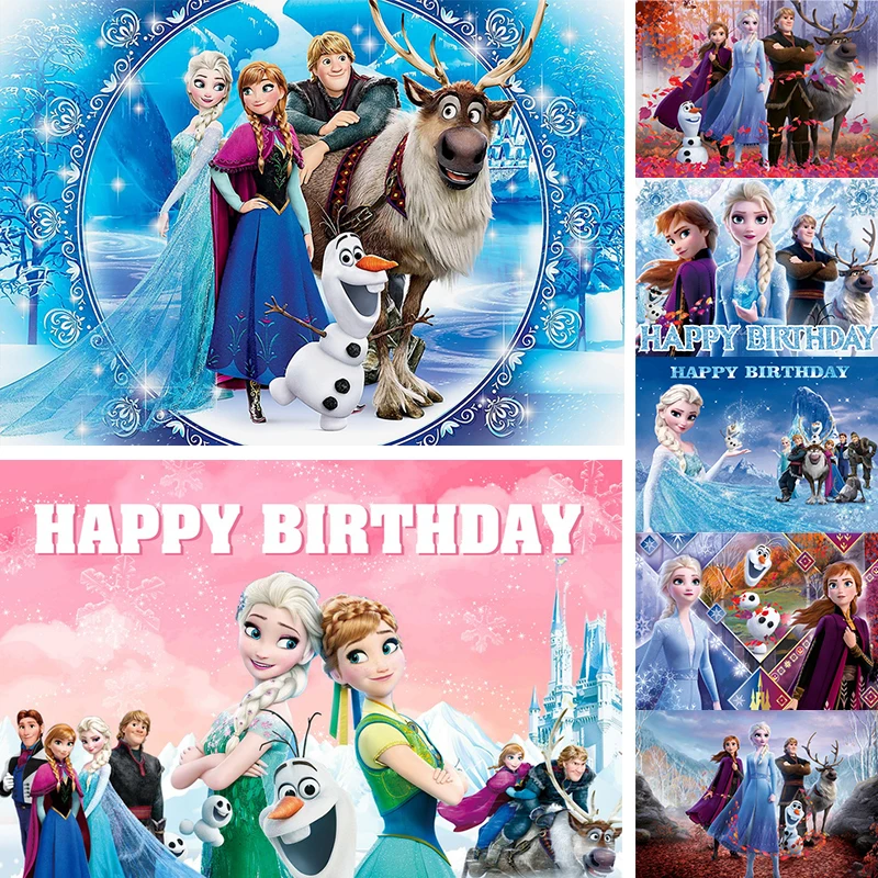 

Disney Frozen Anna Elsa Princess Birthday Backgrounds Decors Vinyl Cloth Party Backdrops Baby Shower Supplies Kids Girls Gifts