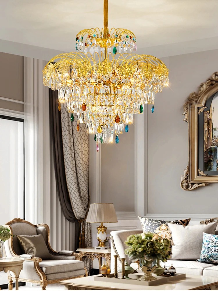 

European-Style Light Luxury Dining Room Crystal Chandelier French Palace Retro Gold Luxury Villa Study Master Bedroom Lamp Hop