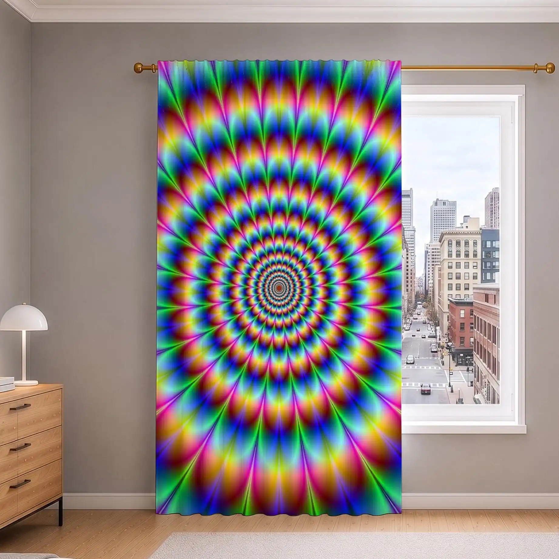 Vibrant Psychedelic Rainbow Pattern Curtain Window Drapes for Modern Home Decor Bright Colorful Living Room Accent