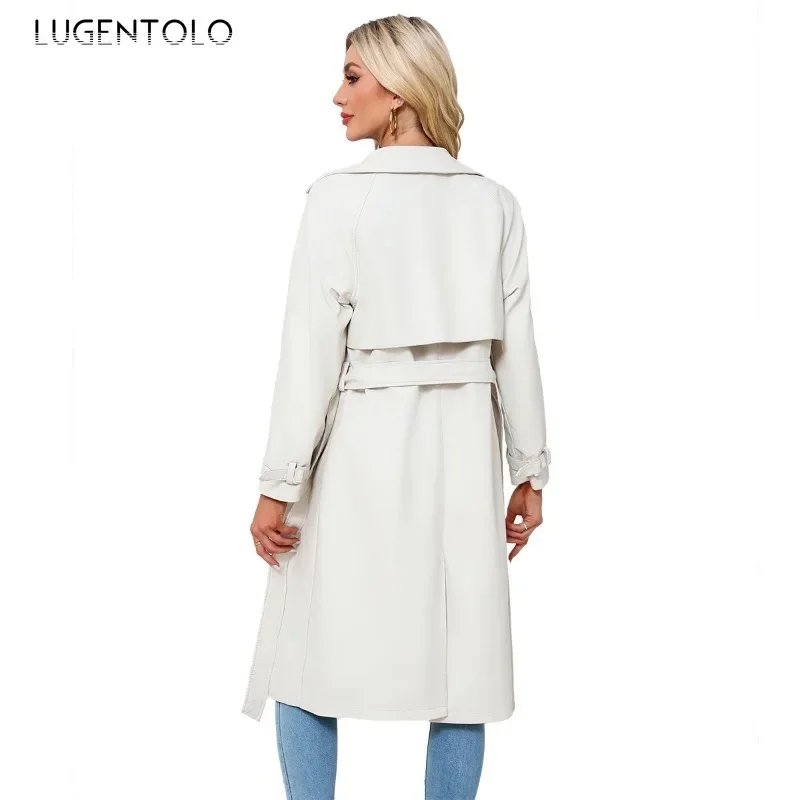 Abrigo de piel sintética para mujer, chaqueta elegante a prueba de viento, suave, de imitación de cuero, cortavientos largo cálido, Vintage,