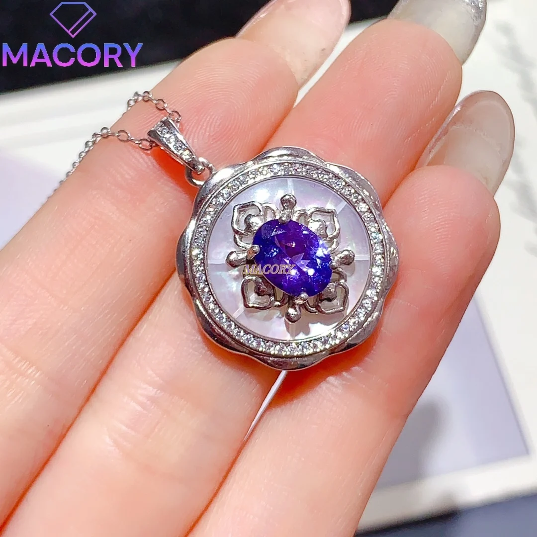 

Женский кулон из серебра 925 пробы с натуральным танзанитом, новый модный элитный подарок с сертификатом 6x8 мм