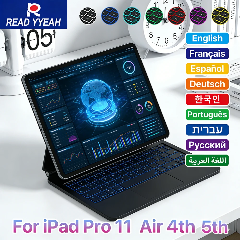 

2026 Business Magic Bluetooth-клавиатура с сенсорной панелью для iPad 11-го и 10-го поколений, магнитный чехол для iPad Pro Air, умная обложка-книжка
