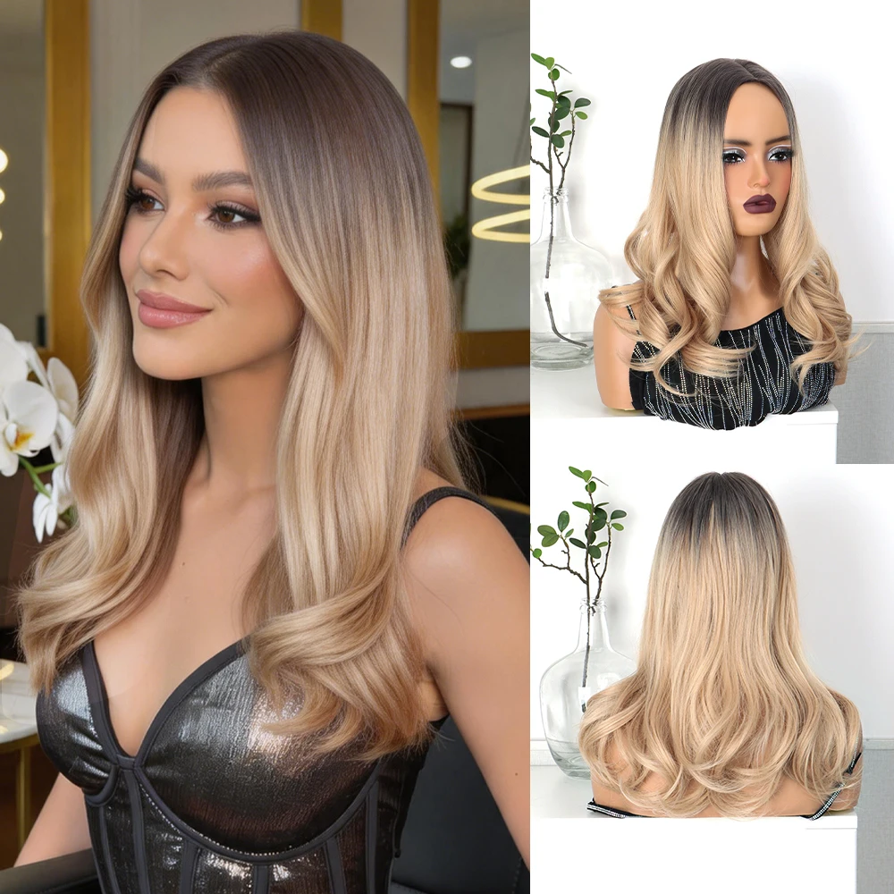 Synthetic Long Wavy Hair Topper Middle Part Top Hairpiece Women Comfortable Hair Extension Cover Sparse Hair Increase Volume