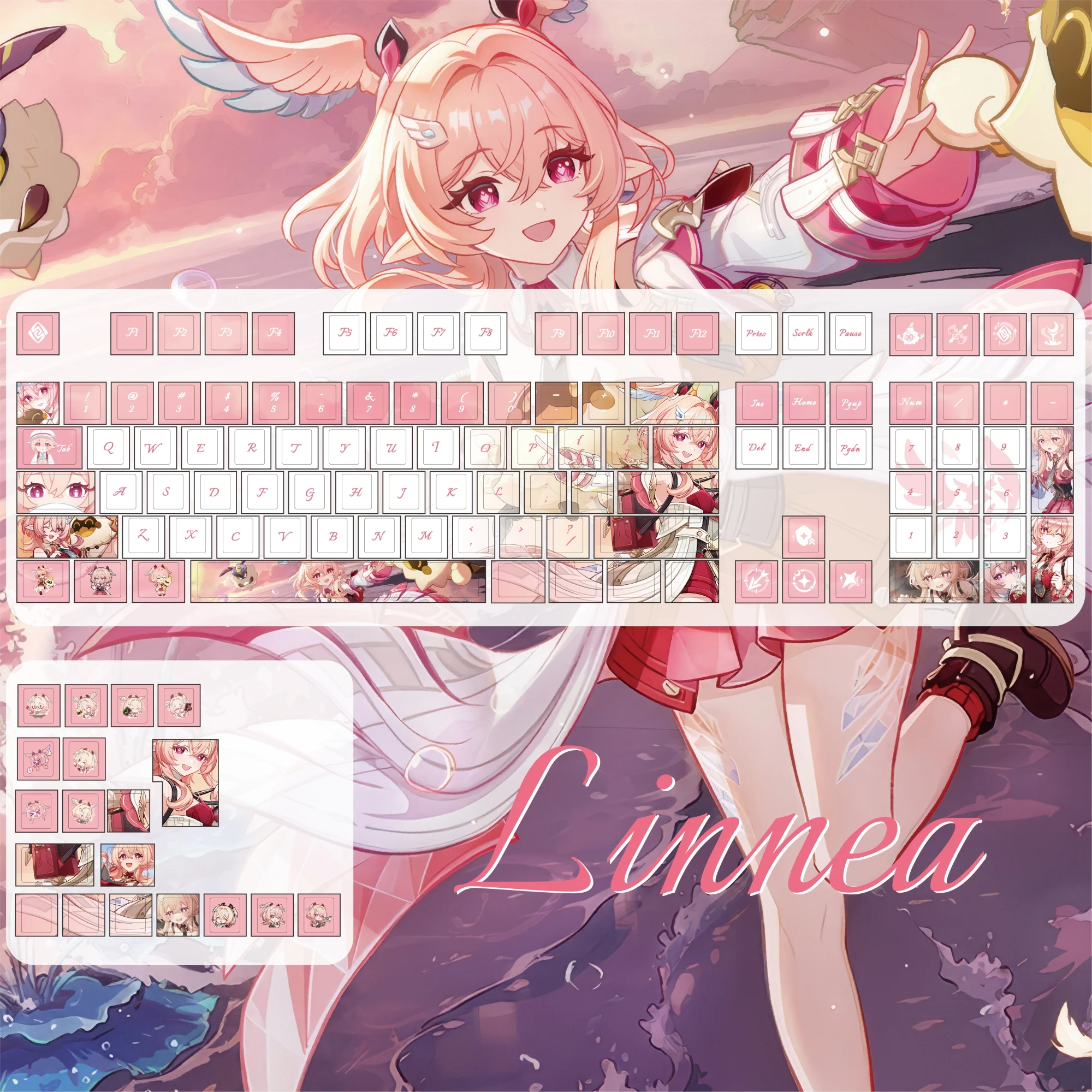 MAIMOOO Genshin Impact Linnea Keycaps Cherry Profile PBT Thermal Sublimation Custom Anime Game Key Caps for Mechanical Keyboard