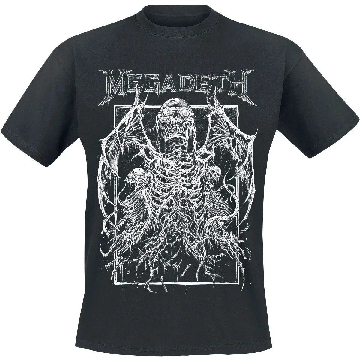 Megadeth Skelett-Dämon-Print Baumwoll-T-Shirt für Männer und Frauen, Dark Thrash Metal Band Gothic Line Art Unisex Kurzarm-T-Shirt – Detail 2