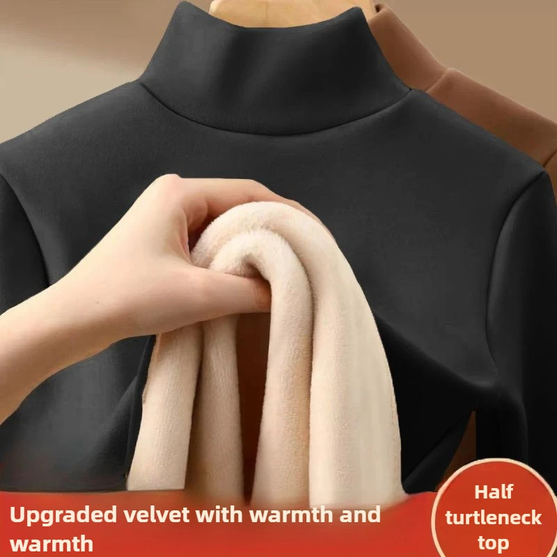 1pcs Winter Men Thickening Velvet Thermal Underwear Tops Half-high Collar Long-sleeved T-shirt Solid Color Sport Warm Pullover