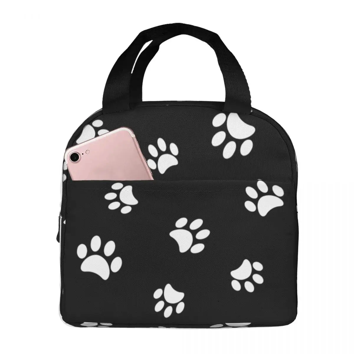 

Cute White Paw Lunch Bags Portable Insulated Canvas Cooler Bags Thermal Cold Food Picnic Travel Tote for Women Girl