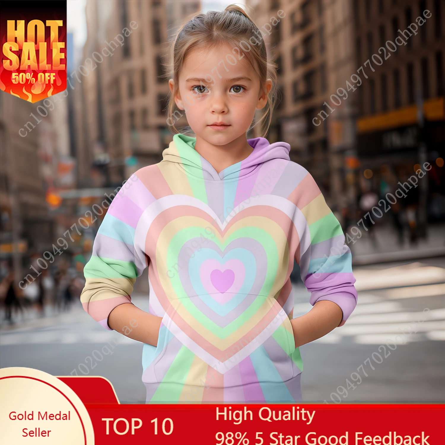 

Kids Clothes Girl Hoodies Long Sleeve Cartoon Rainbow Print Four Seasons Thin Tops Children's Clothing Casual Cute Girl Clothes