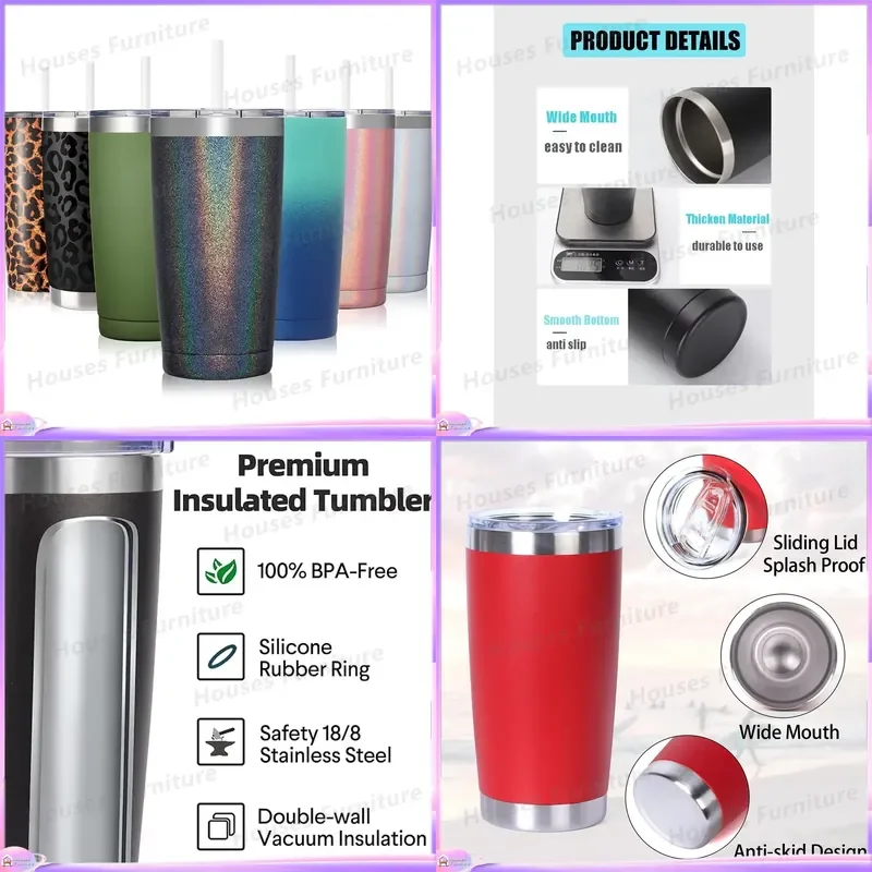 20oz Insulated Stainless Steel Travel Mug Hot Cold Coffee Cup BPA Free Leak Proof Thermos Flask Portable Reusable Tumbler for