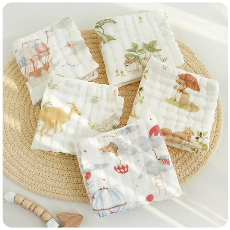 5pcs Cotton Muslin Baby Face Towels 6 Layer Gauze Square Burp Cloths Newborn Baby Hand Towel Soft Wash Handkerchief Baby Items