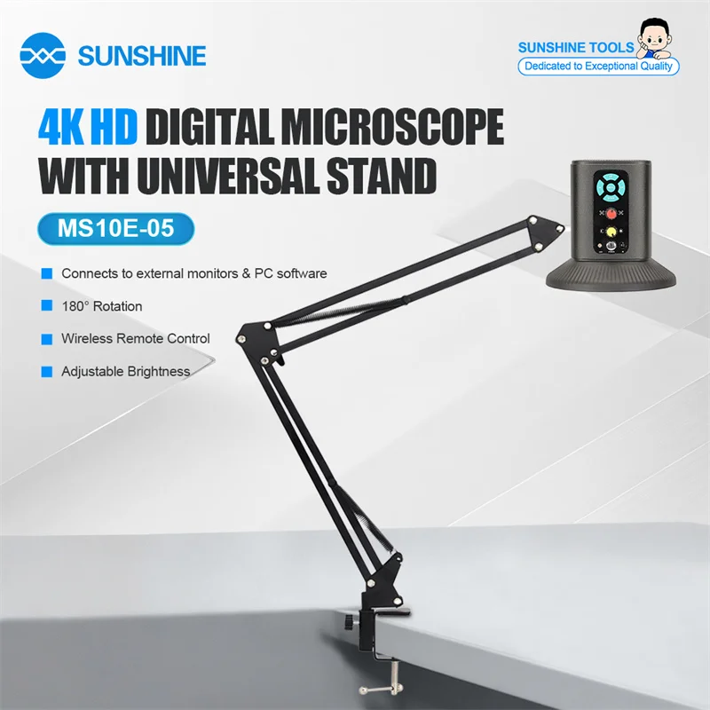 SUNSHINE MS10E-05 4K HD Digital Microscope, 60 LED High CRI Light,With Universal Cantilever Stand, For Phone Motherboard Repair