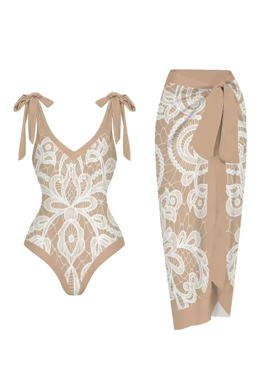 2025 String One Piece Swimsuit & Vent Skirt Padded Sexy Swimwear Women Bathing Suit Female Swimming Summer Beachwear Bodysuit image 5