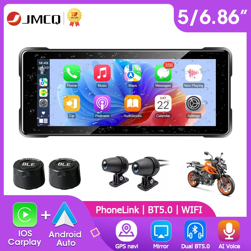 

Portable 5/6.86 inch Motorcycle DVR GPS Navigaton 1080P Camera Wireless Carplay Android Auto Display Moto DVR Waterproof Monitor