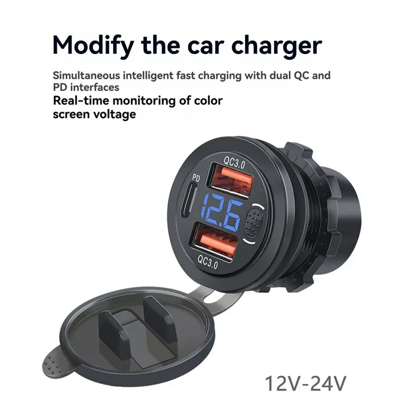 AB59-USB C Socket With Voltmeter Touch Switch Dual QC3.0& PD 3 Ports USB Outlet For Car For Car Boat Marine Truck RV - view 5