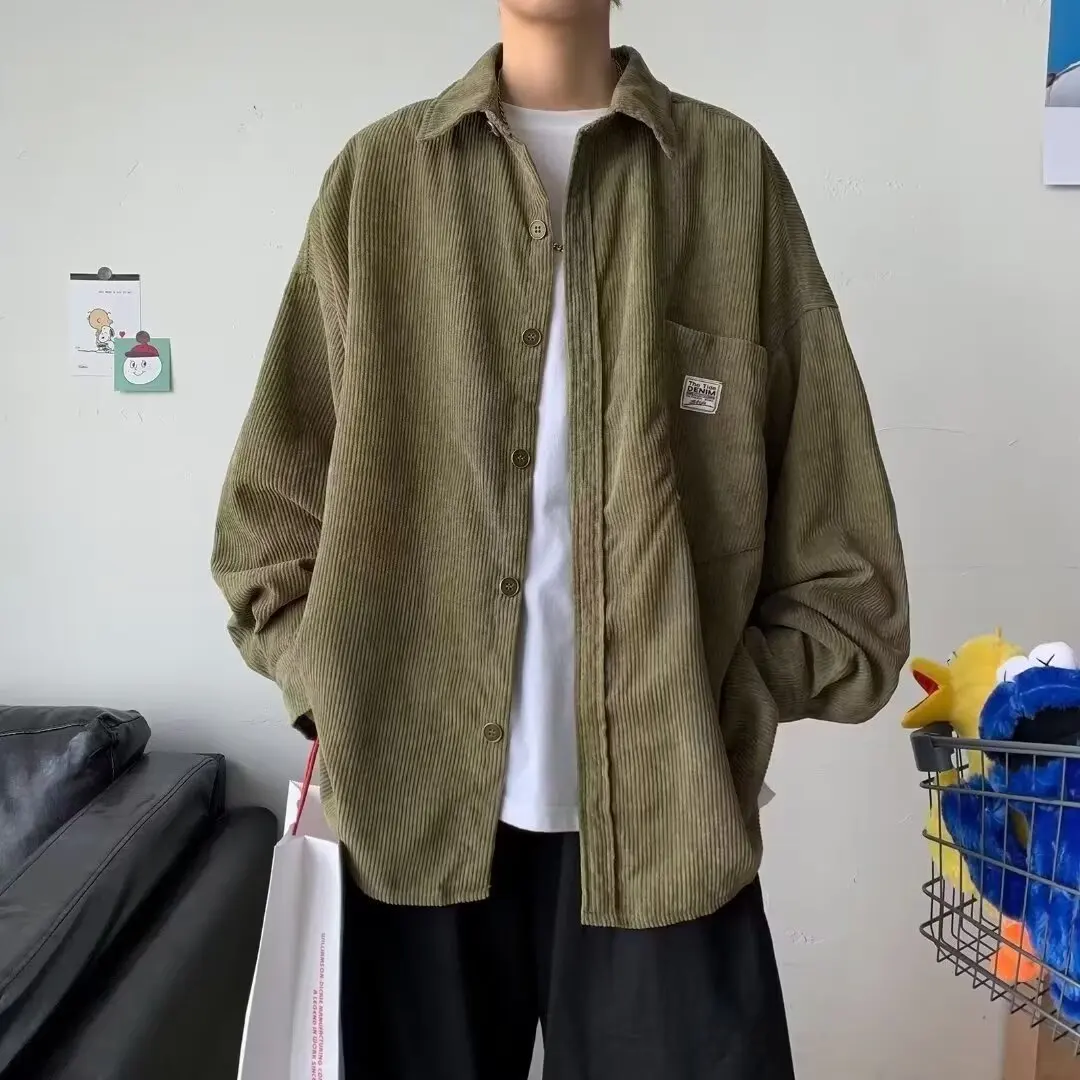 

Autumn Winter Large Size 300 Pou Military een Corduroy Long Sve Men's irt Loose Casual Collar Jaet Coat