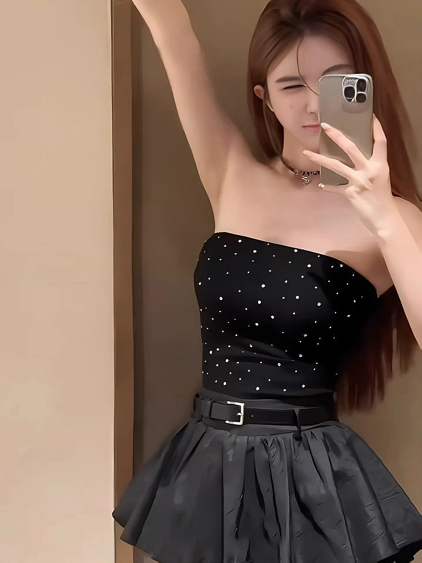 Summer Sexy ort Crop Top Diamond Embellied Slimming Women's Tank Top Base Layer Outerwear Strapl Vest Ci Walk Casual